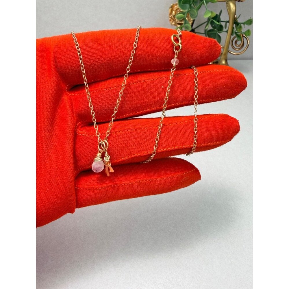 Stunning Gold Filled Moonstone Coral Charm Necklace Minimalist Boho